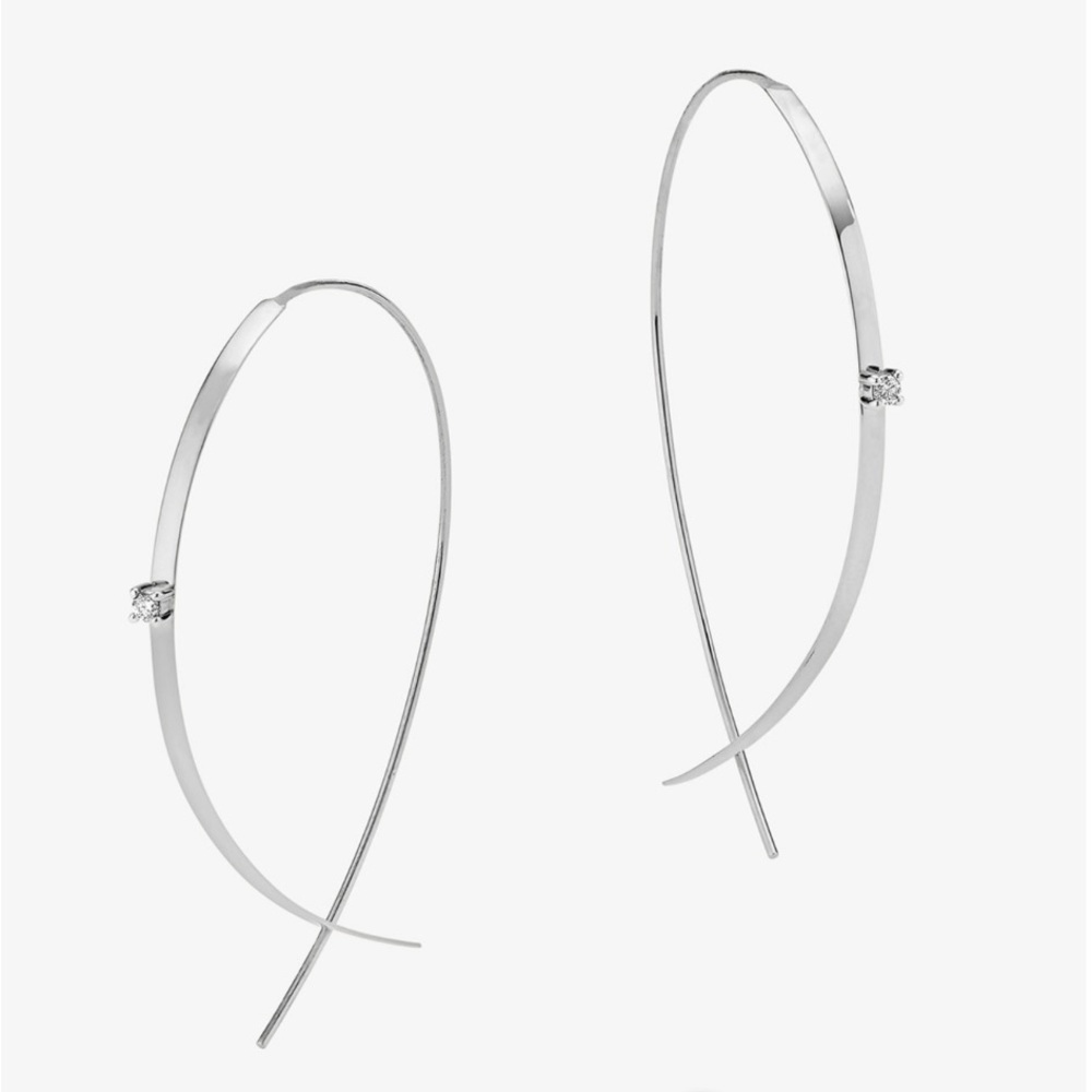 LANA White Gold Small Flat Upside Down Hoops with Diamonds